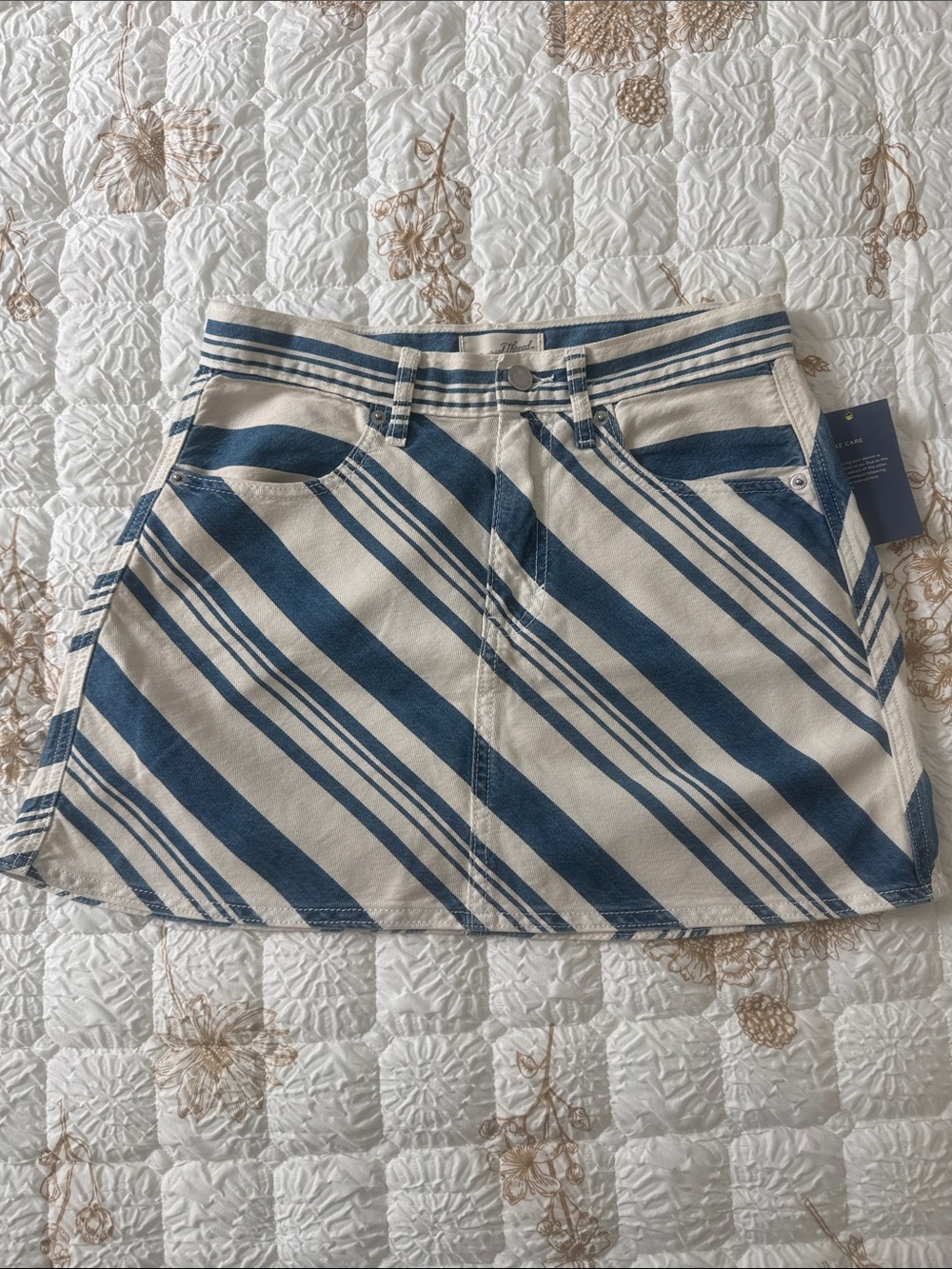 Universal Thread Blue and Cream Diagonal Stripe Mini Skirt